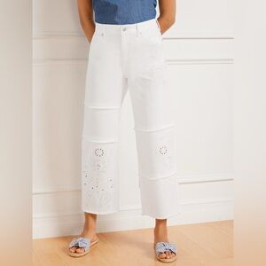NWT Talbots PIECED EMBROIDERED CROP WIDE LEG JEANS 4p